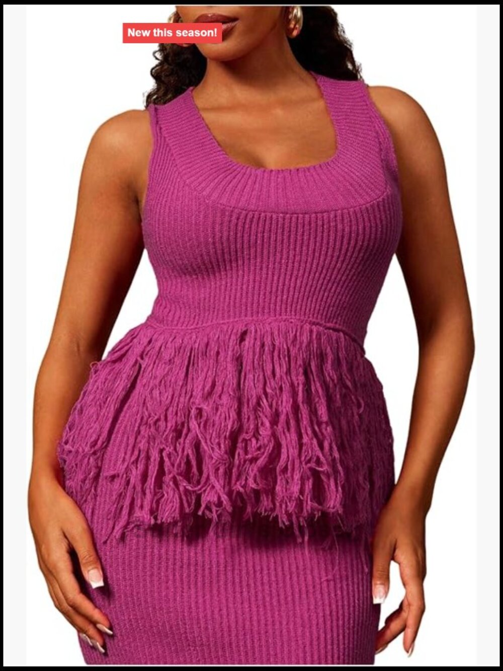 Sleeveless Scoop Neck Sweater Tank Top Fringe Tassel Trim Crochet Knit